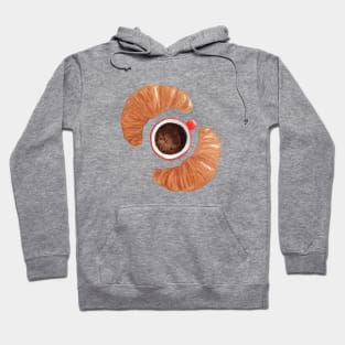 Watercolor coffee mug and two croissants Hoodie